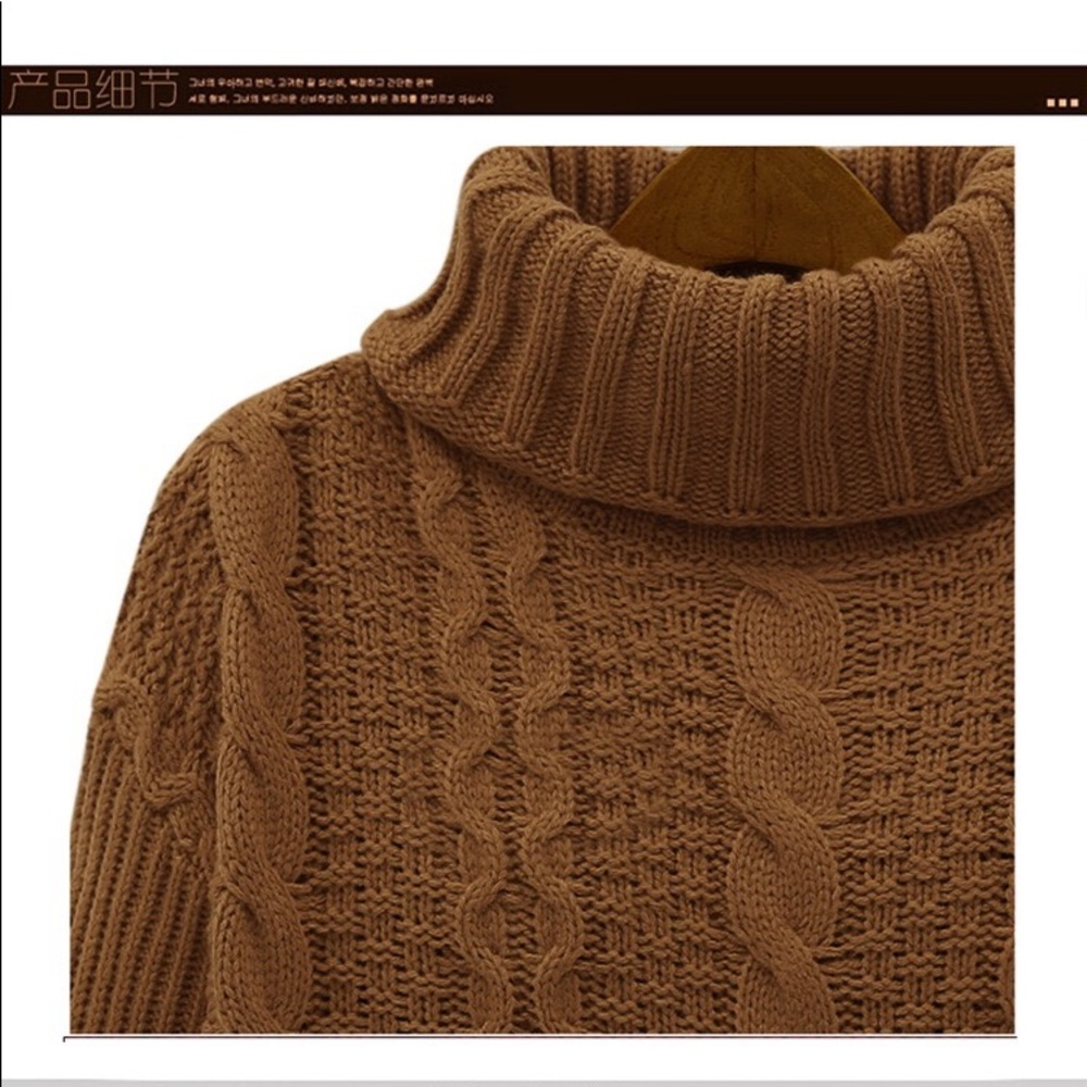 Brown cabled turtleneck sweater - Picture 3 of 5